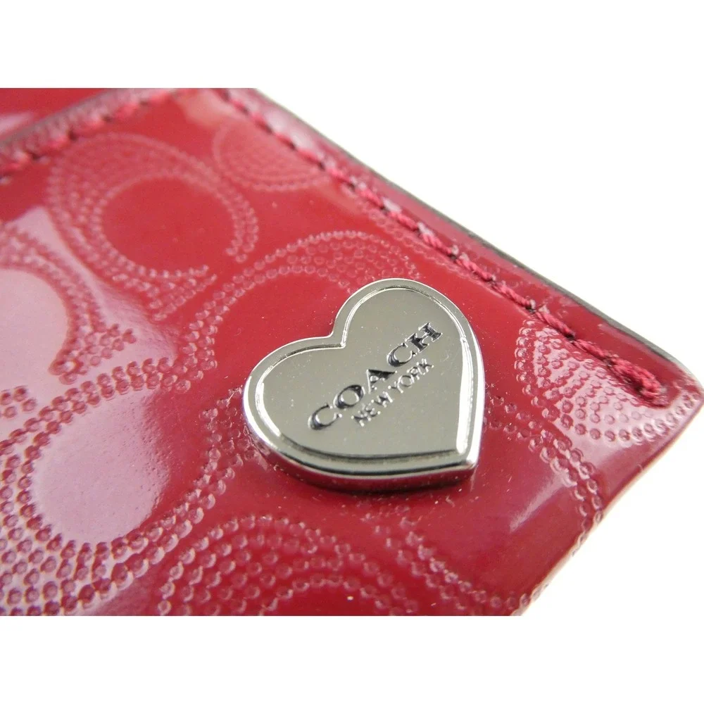 Coach‎ Signature Perforated Embossed Red Liquid Gloss Card Case